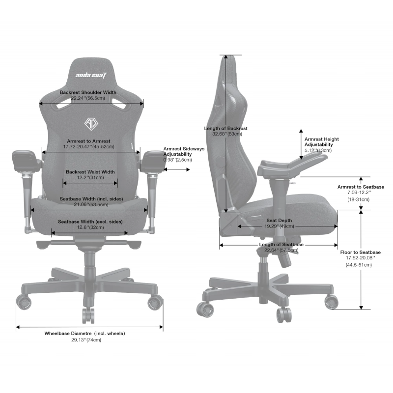 Крісло ігрове Anda Seat Kaiser 3 Pro Fabric Gray Size XL (AD12YDC-XL-01-G-PV/F-G02)