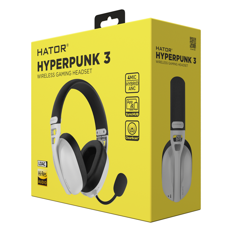 Ігрова гарнітура HATOR HYPERPUNK 3 Hi-Res (ESH16) wireless white, SyncHUB connection