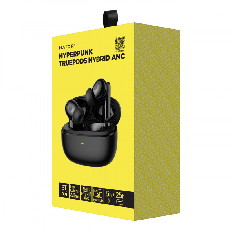 Ігрова гарнітура HATOR Hyреrpunk Truepods Hybrid ANC (HTA431) black, SyncHUB