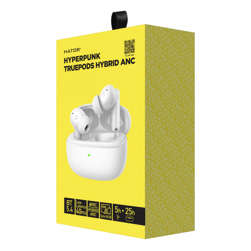 Ігрова гарнітура HATOR Hyреrpunk Truepods Hybrid ANC (HTA432) white, SyncHUB