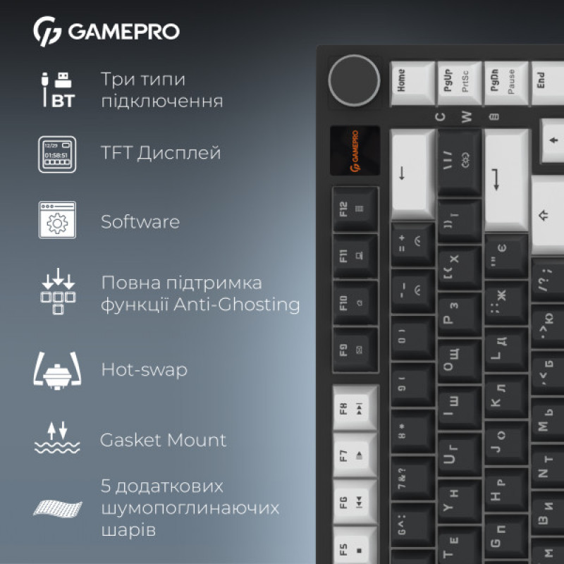 Беспроводная механическая клавиатура GamePro Asgard Valhalla Pro (MK160B-D-Pro) 75% Rainy switches