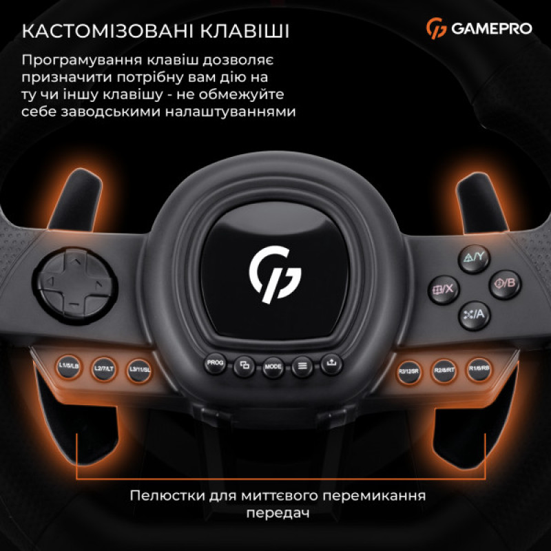 Игровой руль GamePro RW038PM с педалями и коробкой передач PC/XBOX360/XBOXONE/SWITCH/PS3/PS4