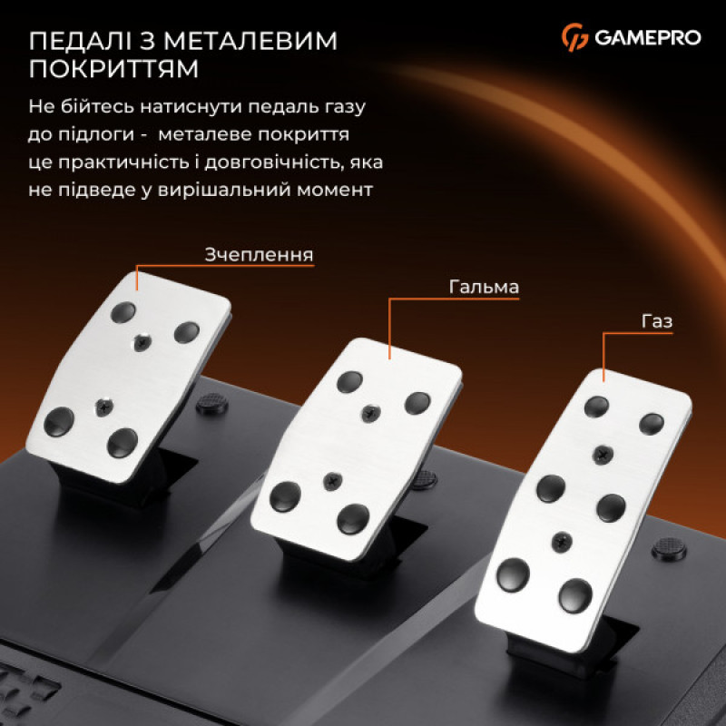 Игровой руль GamePro RW038PM с педалями и коробкой передач PC/XBOX360/XBOXONE/SWITCH/PS3/PS4