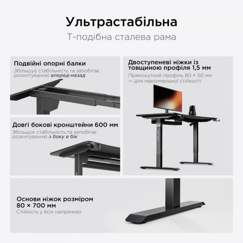 Стол с электрорегулировкой высоты Anda Seat Xtreme 1400x750 Black