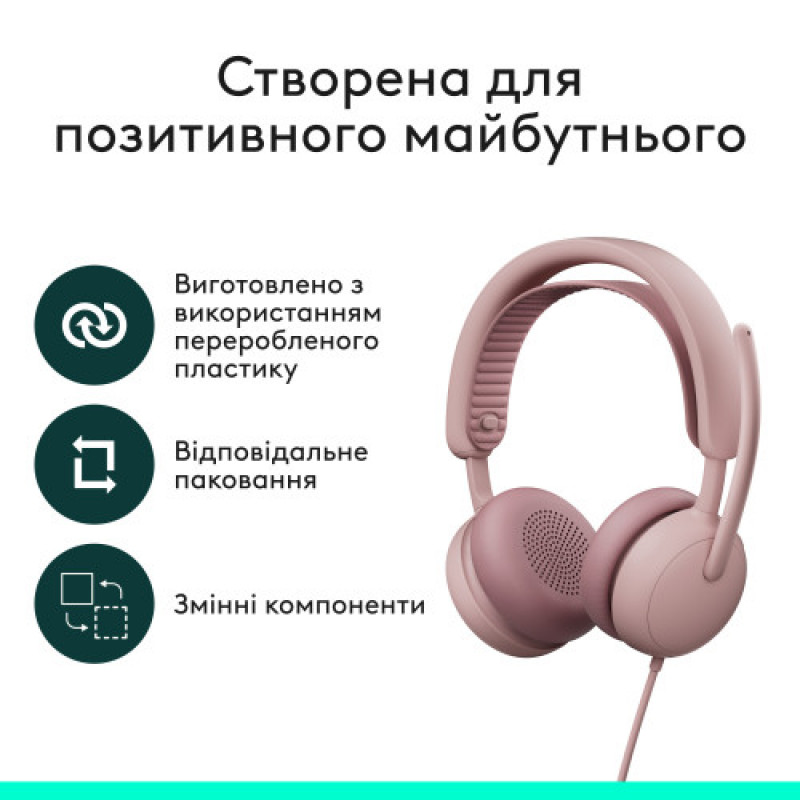Гарнитура Logitech Zone Wired 2 USB Rose (981-001620)