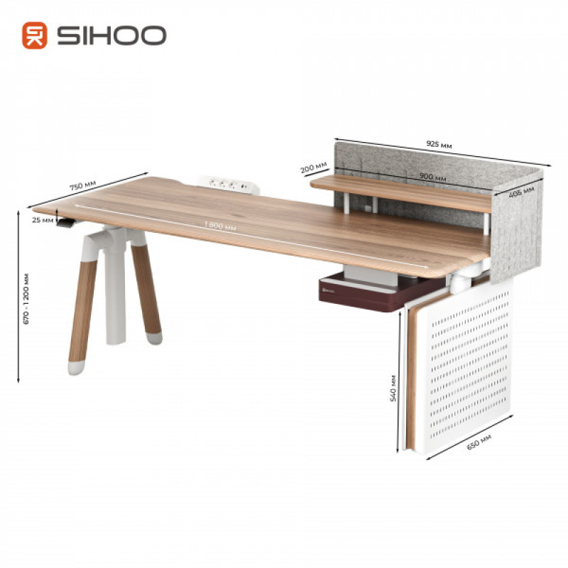 Компьютерный стол с электрорегулировкой высоты Sihoo D07 1.8m Maple/White