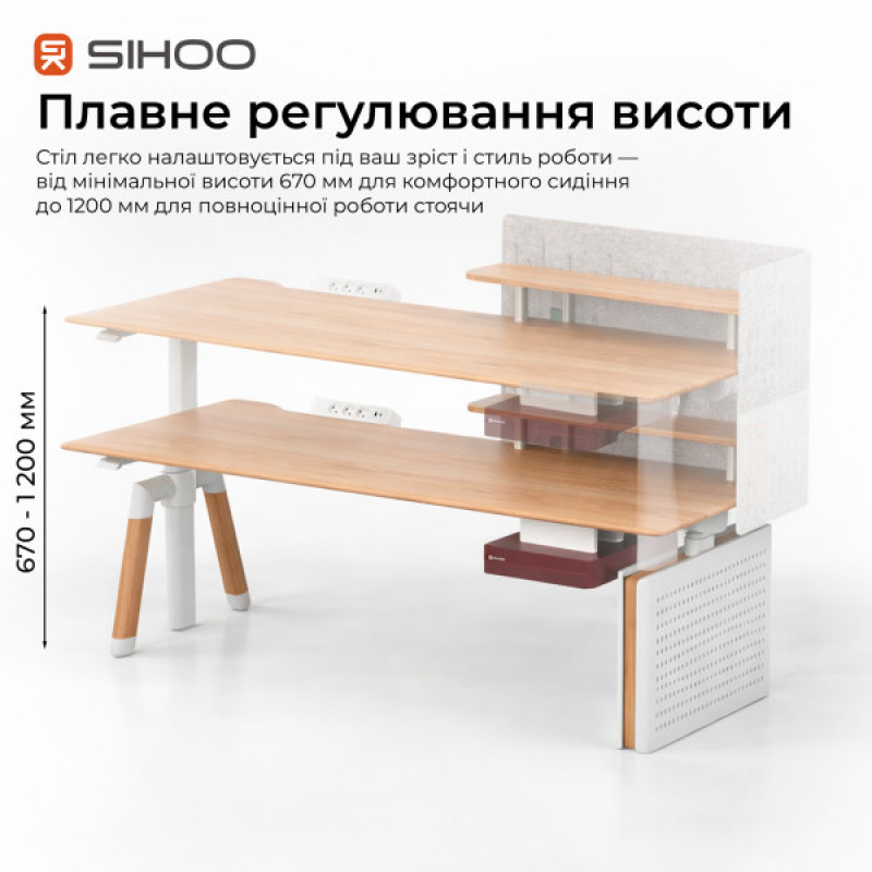 Компьютерный стол с электрорегулировкой высоты Sihoo D07 1.8m Maple/White
