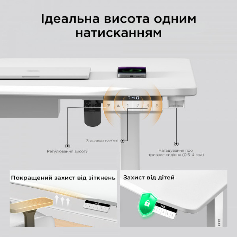 Стол с электрорегулировкой высоты Anda Seat Xtreme 1600x800 White