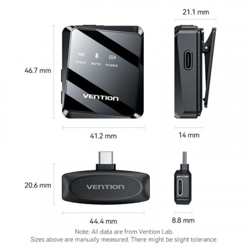 Микрофон Vention USB Type-C 2-Pack Wireless Lavalier Black (NCBB0)