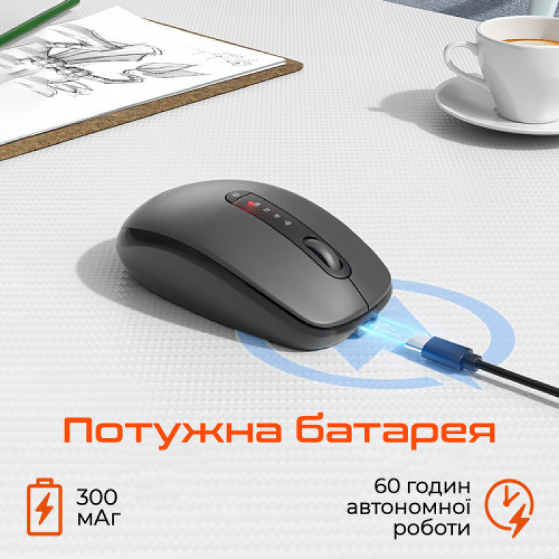 Мышь беспроводная Meetion BTM100R Black/Steel Gray (MT-BTM100R-A)