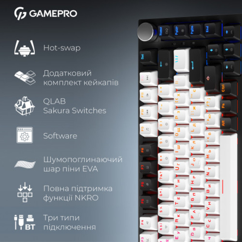 Клавіатура бездротова GamePro Asgard Valhalla QLAB Sakura Switch Black (MK160-B-QS-PRO)