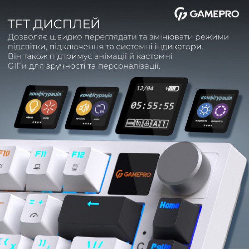 Клавіатура бездротова GamePro Asgard Valhalla QLAB Sakura Switch White With Display (MK160-W-D-QS-PRO)