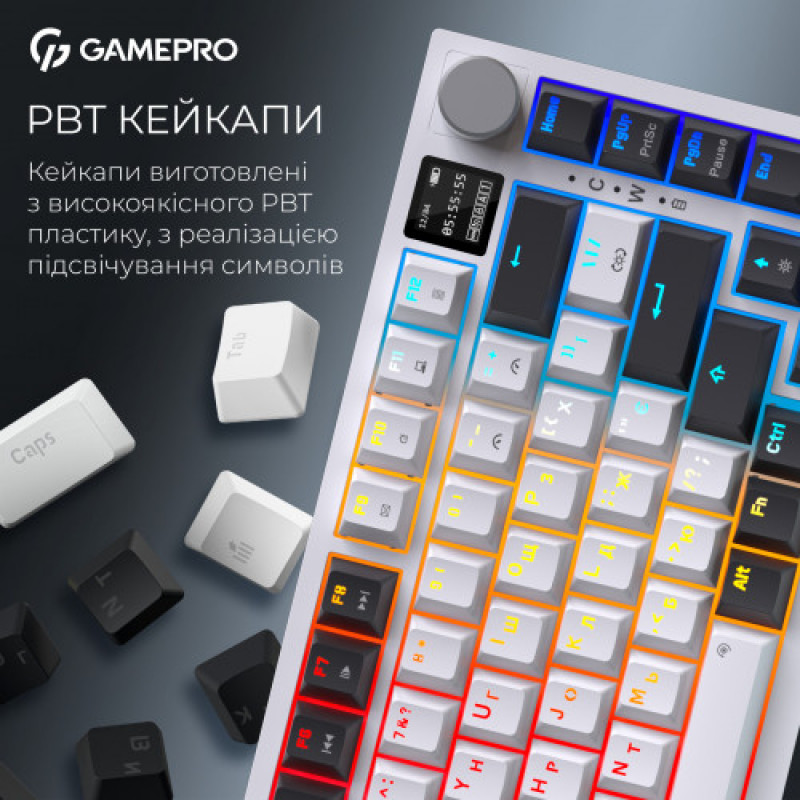 Клавіатура бездротова GamePro Asgard Valhalla QLAB Sakura Switch White With Display (MK160-W-D-QS-PRO)