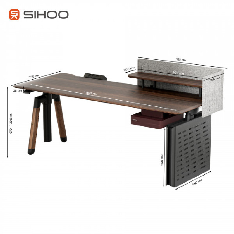 Компьютерный стол с электрорегулировкой высоты Sihoo D07 1.8m Walnut/Black