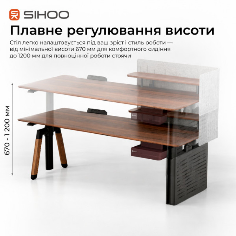 Компьютерный стол с электрорегулировкой высоты Sihoo D07 1.8m Walnut/Black