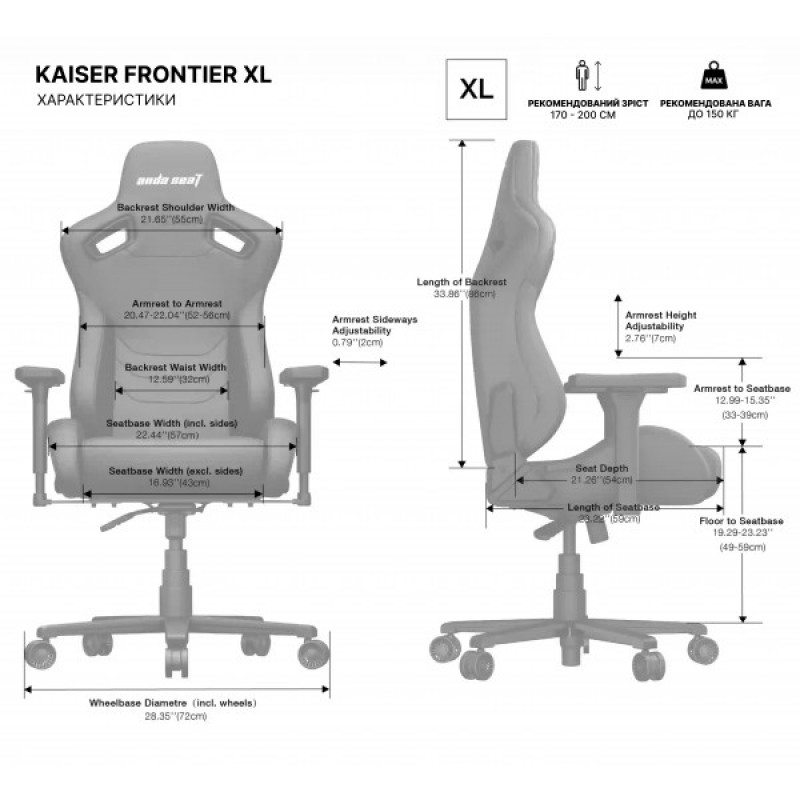 Кресло игровое Anda Seat Kaiser Frontier XL Dark Gray Fabric (AD12YXL-17-GB-F-G02)
