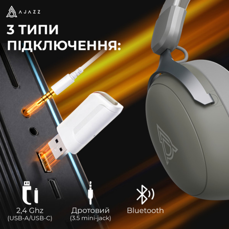 Бездротова ігрова гарнітура Ajazz AHM08 MAX Gray White (AHM08-MAX-GW)