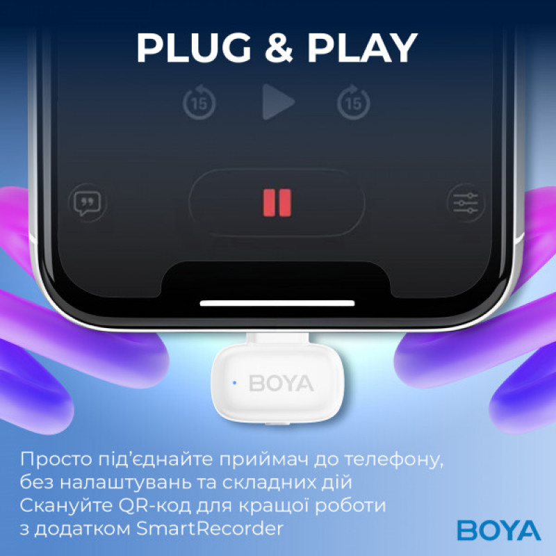 Беспроводной петличный микрофон BOYA mini-13 Type-C/Lightning White