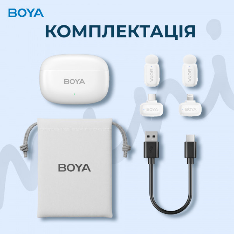 Беспроводной петличный микрофон BOYA mini-13 Type-C/Lightning White