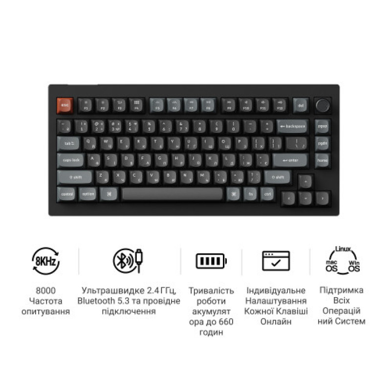 Клавиатура беспроводная Keychron V1 Ultra Keychron Red Switch Black RGB (V1U-D1-UA)