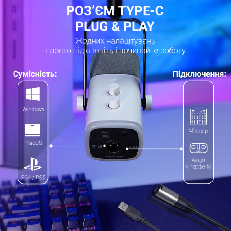Динамический микрофон Fifine AM8TW USB/XLR White