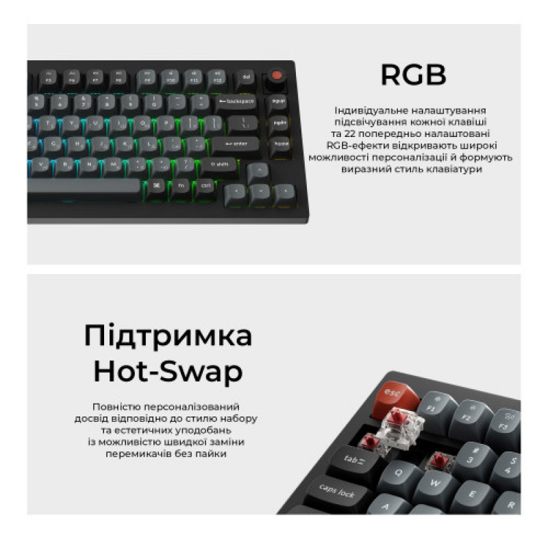 Клавіатура Keychron V1 8K Keychron Super Red Switch Black RGB (V1W-D1-UA)