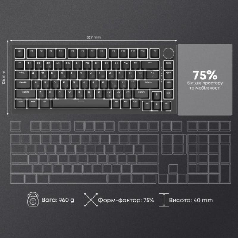 Клавіатура Ajazz AK820 Red Switch Black USB-C (AK820-R-B)