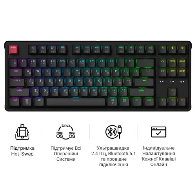 Клавиатура беспроводная Keychron C3 Max Super Red Switch Black RGB (C3M-H1-UA)