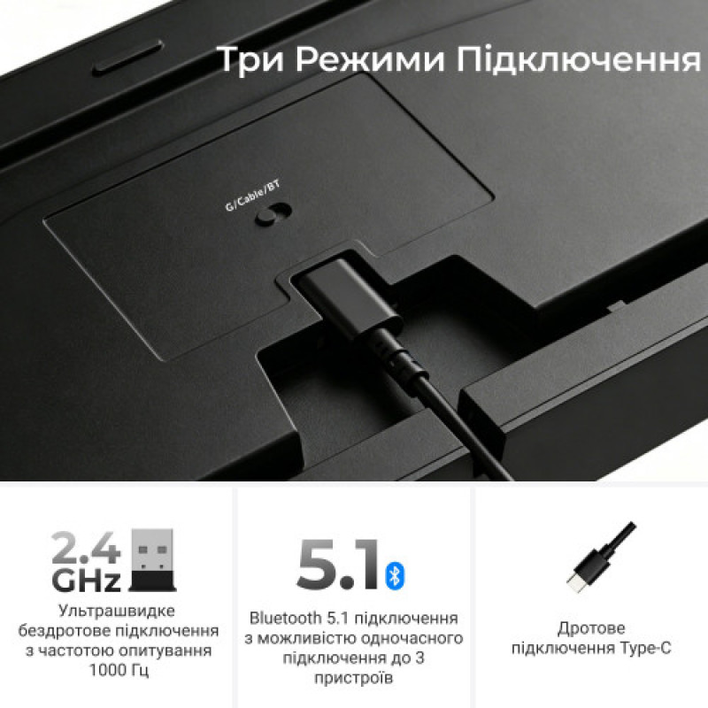 Клавиатура беспроводная Keychron C3 Max Super Red Switch Black RGB (C3M-H1-UA)