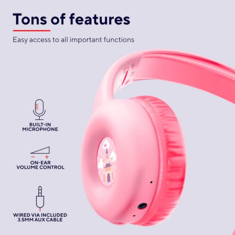 Bluetooth-гарнитура Trust On-ear Nouna Kids, Wireless Pink (25274)