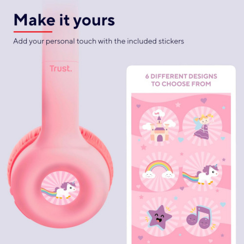 Bluetooth-гарнитура Trust On-ear Nouna Kids, Wireless Pink (25274)