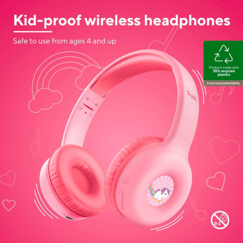Bluetooth-гарнитура Trust On-ear Nouna Kids, Wireless Pink (25274)