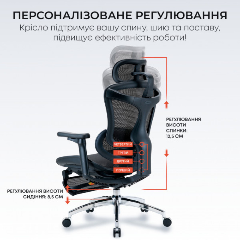 Крісло офісне з підставкою для ніг Sihoo DORO C300L Mesh Black with footrest (DORO-C300L-A3-101-JT)