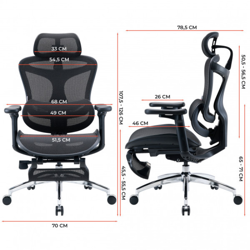 Крісло офісне з підставкою для ніг Sihoo DORO C300L Mesh Black with footrest (DORO-C300L-A3-101-JT)