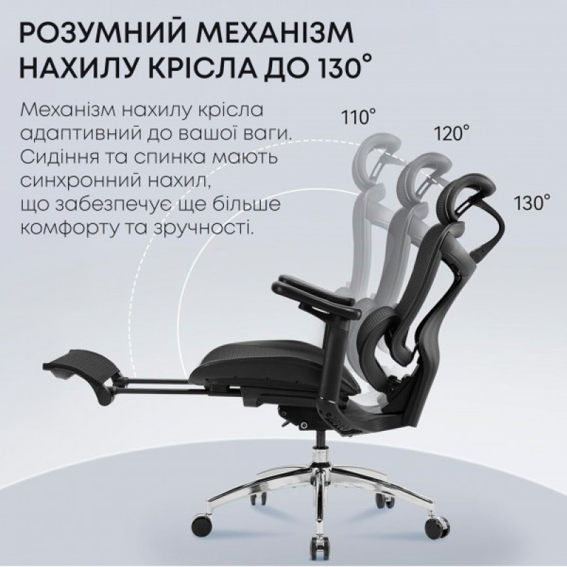 Крісло офісне з підставкою для ніг Sihoo DORO C300L Mesh Black with footrest (DORO-C300L-A3-101-JT)
