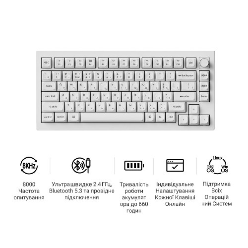 Клавиатура беспроводная Keychron V1 Ultra Keychron Red Switch White RGB (V1U-F1-UA)