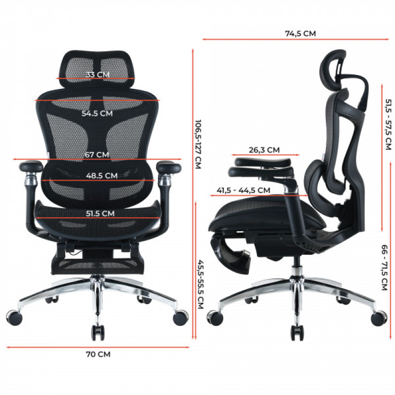 Кресло офисное с подставкой для ног Sihoo DORO C300 Pro Mesh Black with footrest (DORO-C300-PRO-M101-JT)