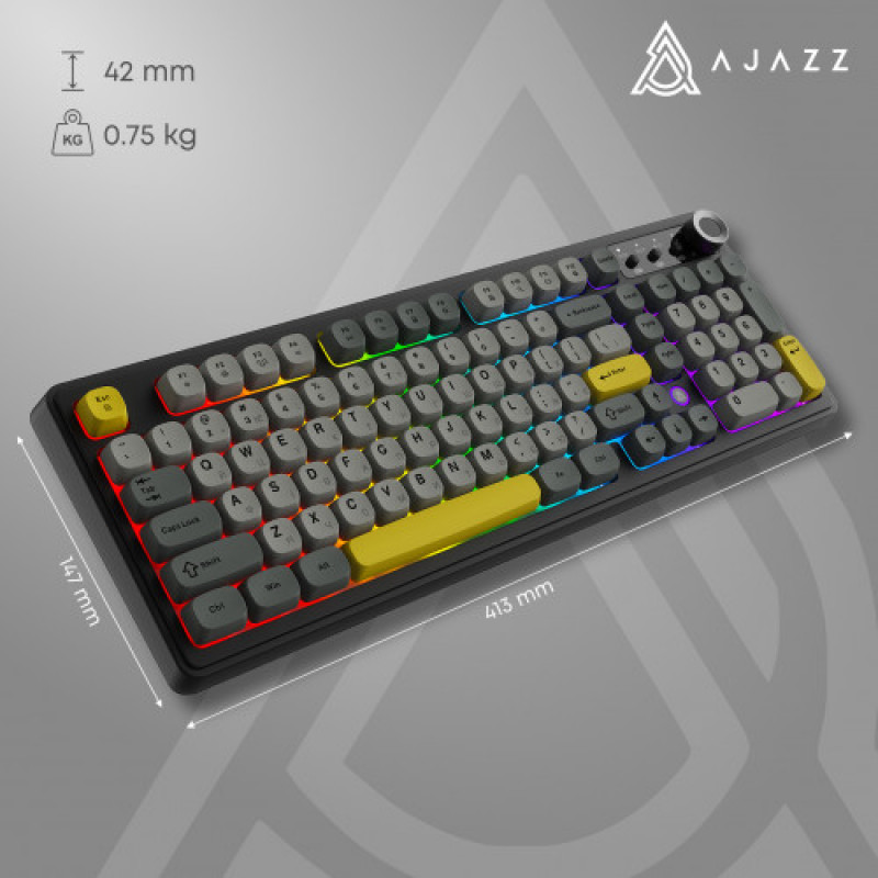Клавиатура беспроводная Ajazz AF98 Plus Black Gray Yellow (AF98-PLUS-BGY)