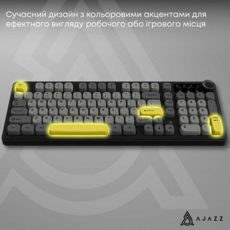 Клавиатура беспроводная Ajazz AF98 Plus Black Gray Yellow (AF98-PLUS-BGY)