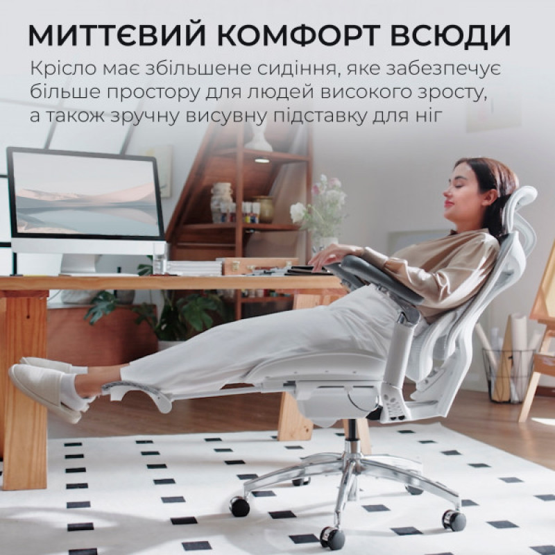 Кресло офисное с подставкой для ног Sihoo DORO C300 Pro Mesh White with footrest (DORO-C300-PRO-M102-JT)