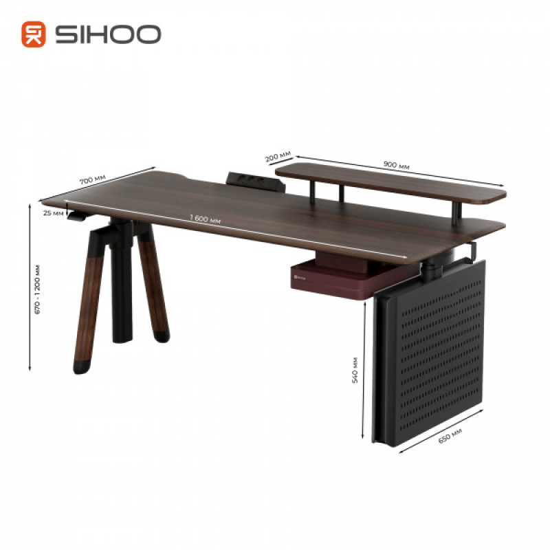 Компьютерный стол с электрорегулировкой высоты Sihoo D07 1.6m Walnut/Black
