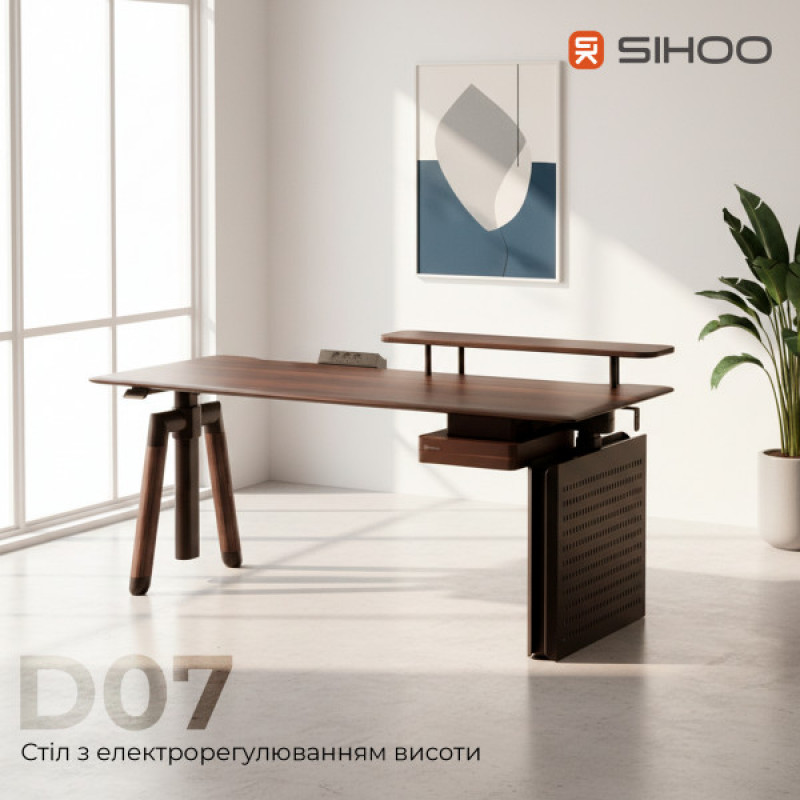 Компьютерный стол с электрорегулировкой высоты Sihoo D07 1.6m Walnut/Black