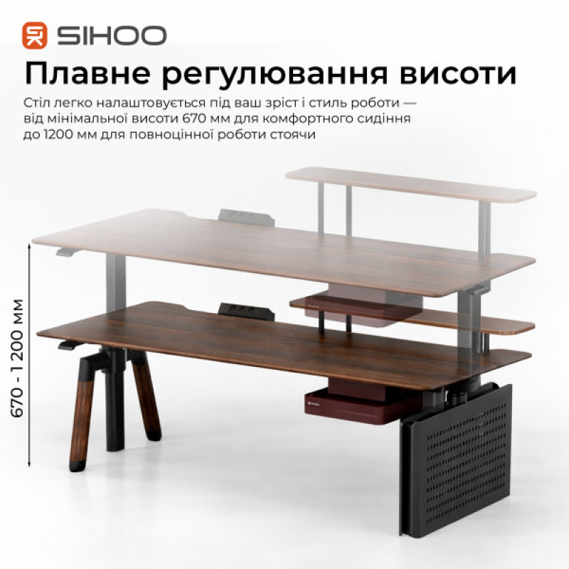 Компьютерный стол с электрорегулировкой высоты Sihoo D07 1.6m Walnut/Black