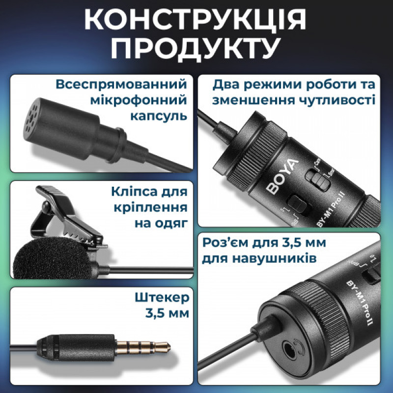 Універсальний петличний мікрофон BOYA BY-M1 Pro II Black