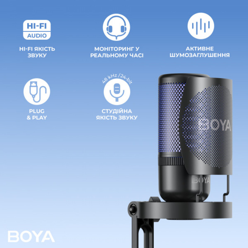 Мікрофон конденсаторний зі зміною діаграми спрямованості BOYA K9 RGB Black